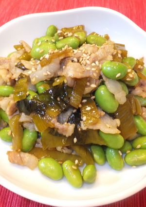 おつまみに最高♪枝豆、豚肉、高菜炒め★-レシピのメイン写真