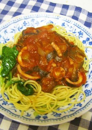 イカとなすのトマトパスタ-レシピのメイン写真