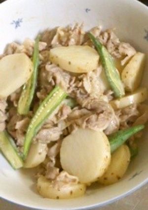 超速！豚肉長いもオクラのめんつゆマヨ炒め-レシピのメイン写真