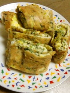 モロヘイヤ+高菜漬けの、グリーン卵焼き♬-レシピのメイン写真