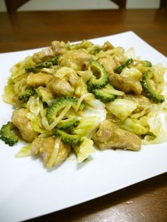 鶏肉のゴーヤとキャベツのカレーマヨ炒め♪-レシピのメイン写真