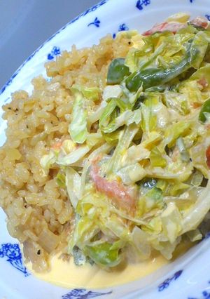 ニンニク味噌ご飯の野菜マヨスープがけ♪-レシピのメイン写真