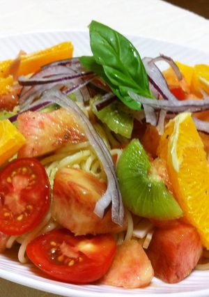 涼☆冷た~い桃と夏フルーツの冷製パスタ-レシピのメイン写真