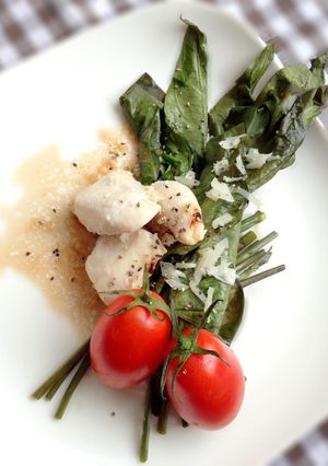空芯菜と塩麹鶏の蒸し料理バルサミコ酢風味-レシピのメイン写真