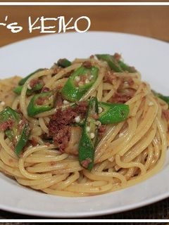 オクラとコンビーフの醤油スパゲティ -レシピのメイン写真