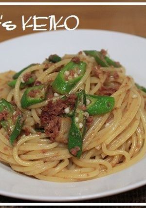 オクラとコンビーフの醤油スパゲティ　-レシピのメイン写真