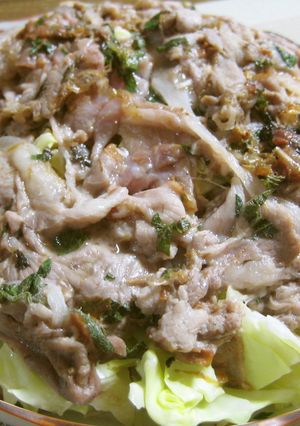 レンジで簡単！キャベツともやしを梅豚肉で-レシピのメイン写真