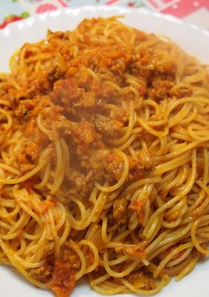 ミートソースパスタ（クリーム入り）-レシピのメイン写真