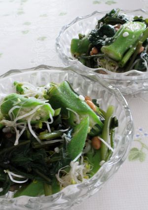 夏を元気に！空芯菜オクラの塩麹納豆あえ-レシピのメイン写真