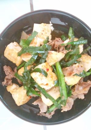 美味！豆腐とニラと豚バラの炒めもの-レシピのメイン写真
