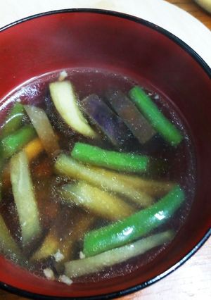 なすとインゲンのあたたかい 素麺のつゆ-レシピのメイン写真