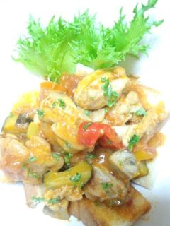 鶏肉オレンジ煮込みトースト丼-レシピのメイン写真