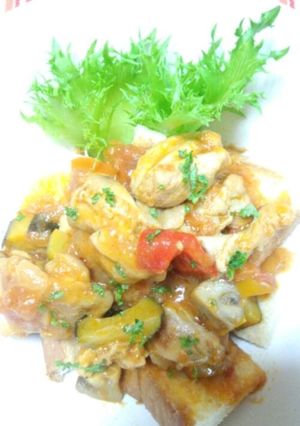 鶏肉オレンジ煮込みトースト丼-レシピのメイン写真