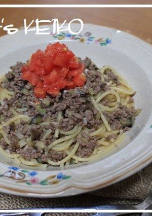 トマトとなすと牛ひき肉のスパゲティ-レシピのメイン写真