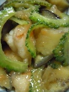 ゴーヤinナスとエビの炒め物-レシピのメイン写真