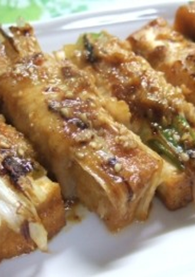 厚揚げ・長ネギの豚肉巻き☆ピリ辛味噌あじ-レシピのメイン写真
