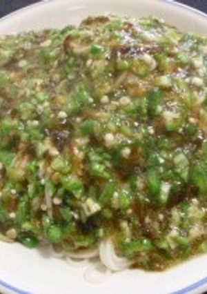 オクラと海苔の佃煮のそうめん-レシピのメイン写真