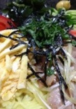 栄養満点♪流水麺活用でぱぱっと冷やし中華-レシピのメイン写真