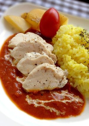 煮込なし☆蒸し鶏のひんやりトマトカレー-レシピのメイン写真