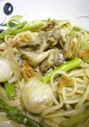 ベビーホタテと舞茸のウニクリームパスタ-レシピのメイン写真