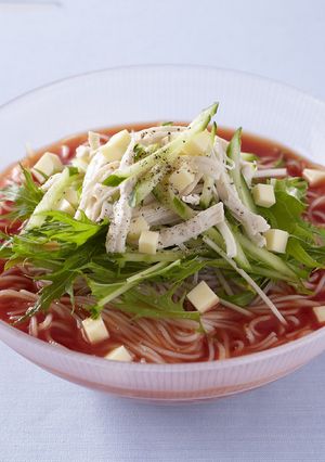 鶏と水菜のトマトそうめん-レシピのメイン写真