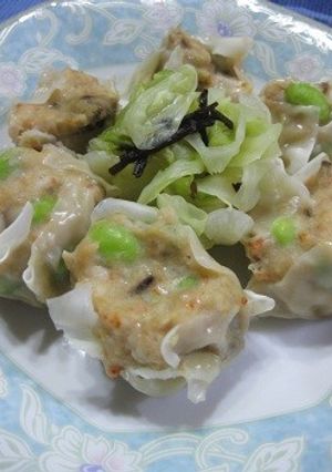 フライパンで作る塩昆布と枝豆の焼売-レシピのメイン写真