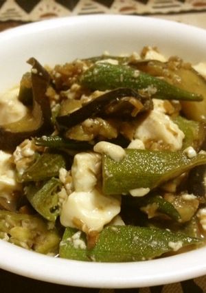 茄子とオクラと豆腐の残り物炒め-レシピのメイン写真
