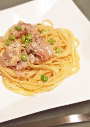 簡単ランチ！枝豆と豚肉のクリームパスタ-レシピのメイン写真