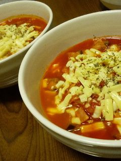 夏野菜トマトスープ♪とろけるチーズ乗せ❤-レシピのメイン写真