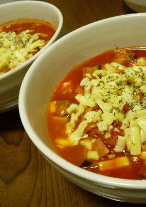 夏野菜トマトスープ♪とろけるチーズ乗せ❤-レシピのメイン写真