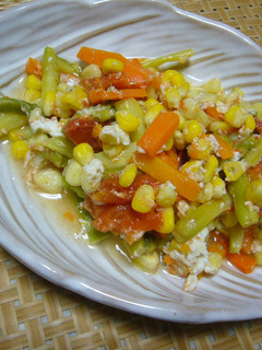 3色野菜と卵白の レンジ蒸し-レシピのメイン写真