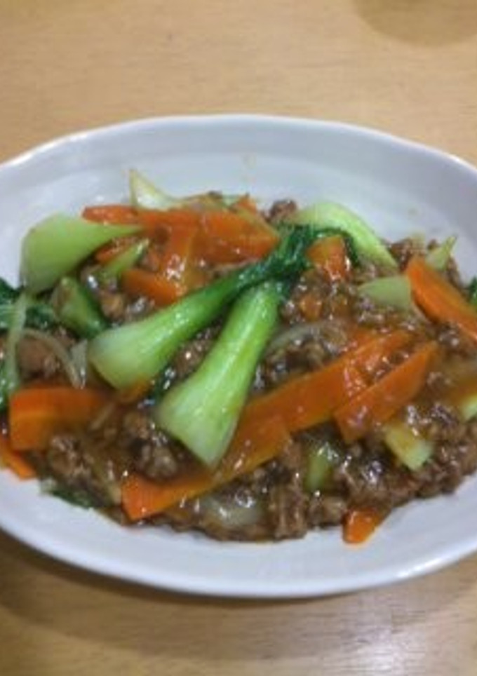 青梗菜と挽肉のオイスターソース炒め-レシピのメイン写真