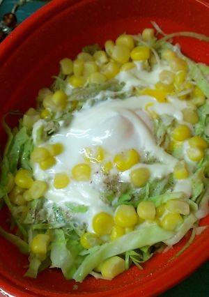 レンジで簡単!キャベツとコーンの巣ごもり-レシピのメイン写真