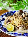 ランチに♪きのこの塩昆布クリームパスタ