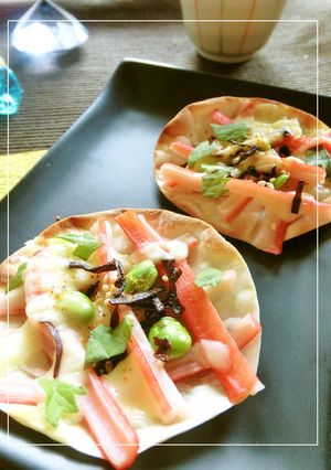 塩昆布＆カニカマの　餃子皮ぴっつぁ風-レシピのメイン写真