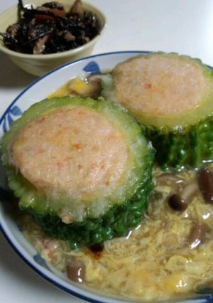 ゴーヤの海老焼き　キノコあんかけ-レシピのメイン写真