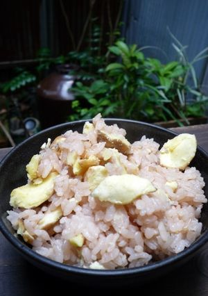 ほんのり紅い栗ごはん　京都カフェ-レシピのメイン写真