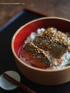 秋刀魚(鰯・鯵)の蒲焼・梅紫蘇丼。-レシピのメイン写真