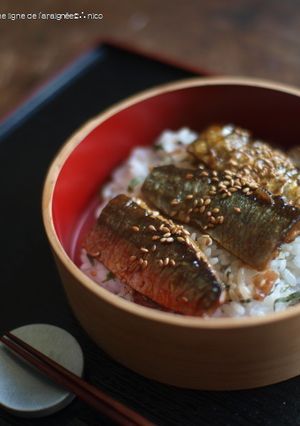 秋刀魚（鰯・鯵）の蒲焼・梅紫蘇丼。-レシピのメイン写真