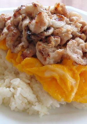 【 塩麹豚のとろ〜り半熟オムレツ丼 】-レシピのメイン写真