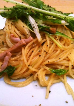 水菜&ねぎのイカ塩辛パスタ-レシピのメイン写真