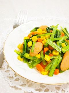 お弁当に!ソーセージと小松菜のカレー炒め-レシピのメイン写真