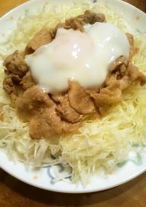 とりの巣ショウガ焼き（温泉卵のせ）-レシピのメイン写真