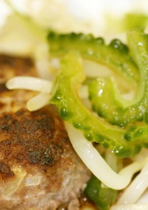 ハンバーグの付け野菜にゴーヤ登場-レシピのメイン写真
