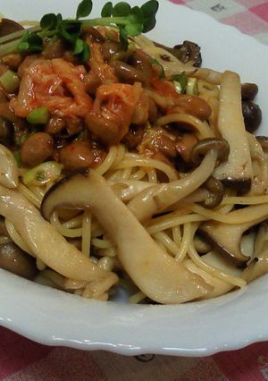 きのこたっぷり☆納豆キムチパスタ！-レシピのメイン写真