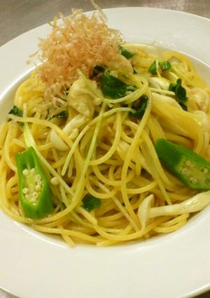 おくらとしめじのパスタピリ辛風-レシピのメイン写真