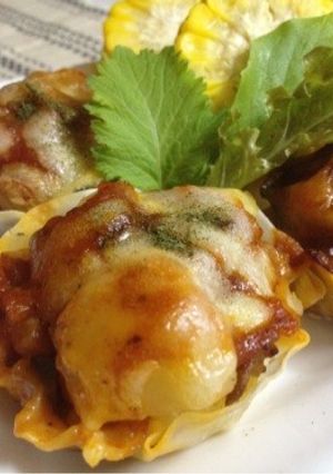 豚肉とポテトのミートソース焼き餃子カップ-レシピのメイン写真