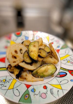野菜のおかず☆蓮根とナスのマスタード炒め-レシピのメイン写真