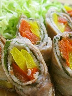 ポン酢で(´∀`*)パプリカの豚しそ巻き-レシピのメイン写真