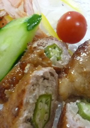 おくらDE鶏ひき肉豚バラまき焼き★-レシピのメイン写真